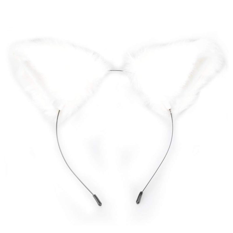 lasenersm 1 Piece Cat-Fox Long Fur Ears Headband Cute Cat-Fox Long Fur Ears Anime Cosplay Headband for Anime Cosplay Party Costume Halloween Party White Fluff with White Inside - Image 1